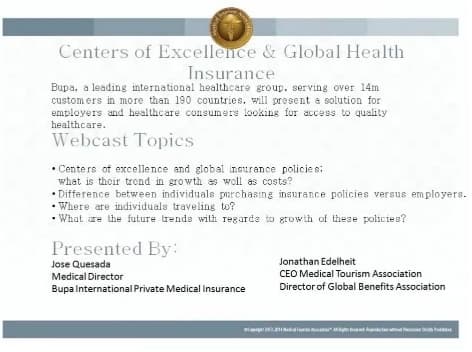 Jose Quesada · Centers of Healthcare Excellence and Global Health Insurance: the future of mobility in healthcare