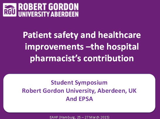 Scott Cunningham, Antonella Tonna · Patient safety and healthcare improvements - the hospital pharmacist's contribution - Discussion 2