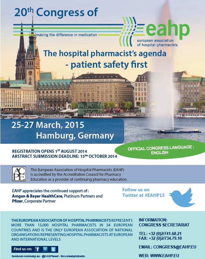 20th Congress of the European Association of Hospitals Pharmacists (EAHP) 2015