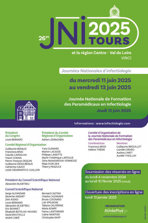 26es Journée Nationale de Formation des Paramédicaux en Infectiologie - JNI TOURS 2025